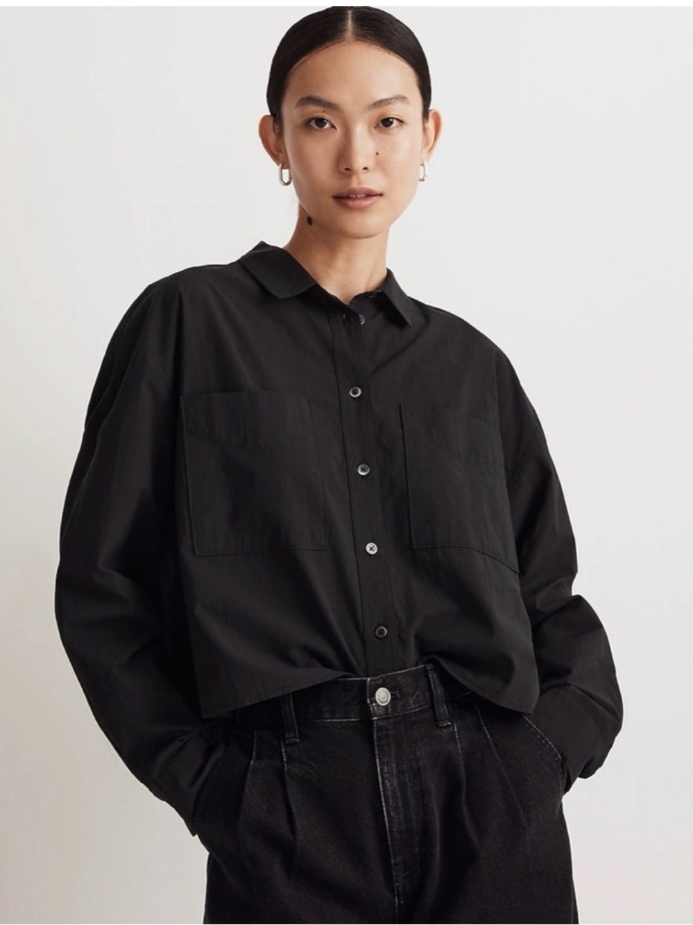 Madewell Black Button-Down Shirt Boxy Signature Poplin Like New